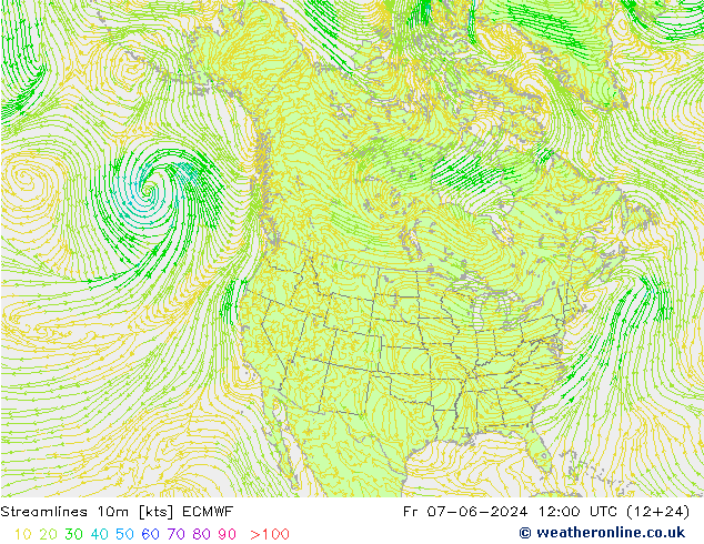 Stroomlijn 10m ECMWF vr 07.06.2024 12 UTC