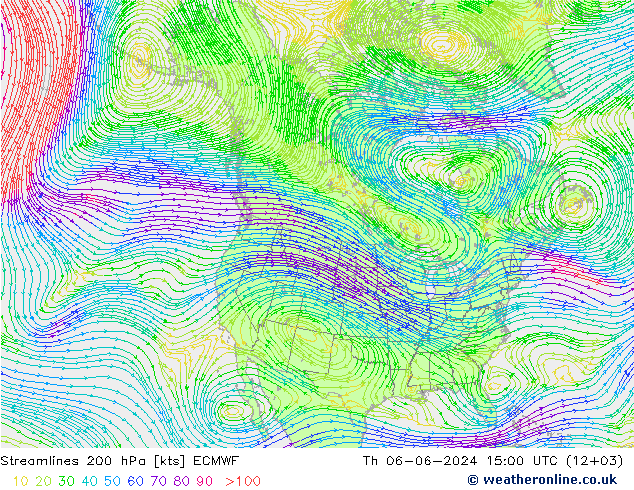 Linea di flusso 200 hPa ECMWF gio 06.06.2024 15 UTC