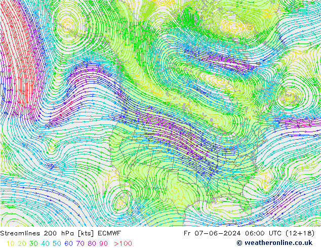 Rüzgar 200 hPa ECMWF Cu 07.06.2024 06 UTC