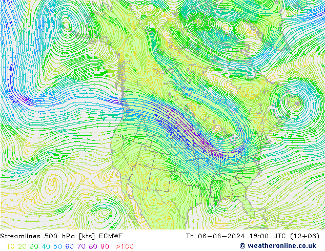 Stromlinien 500 hPa ECMWF Do 06.06.2024 18 UTC