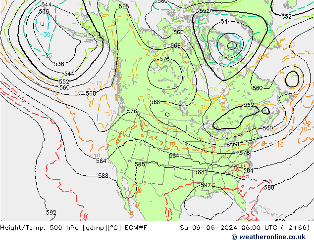 Z500/Rain (+SLP)/Z850 ECMWF dom 09.06.2024 06 UTC