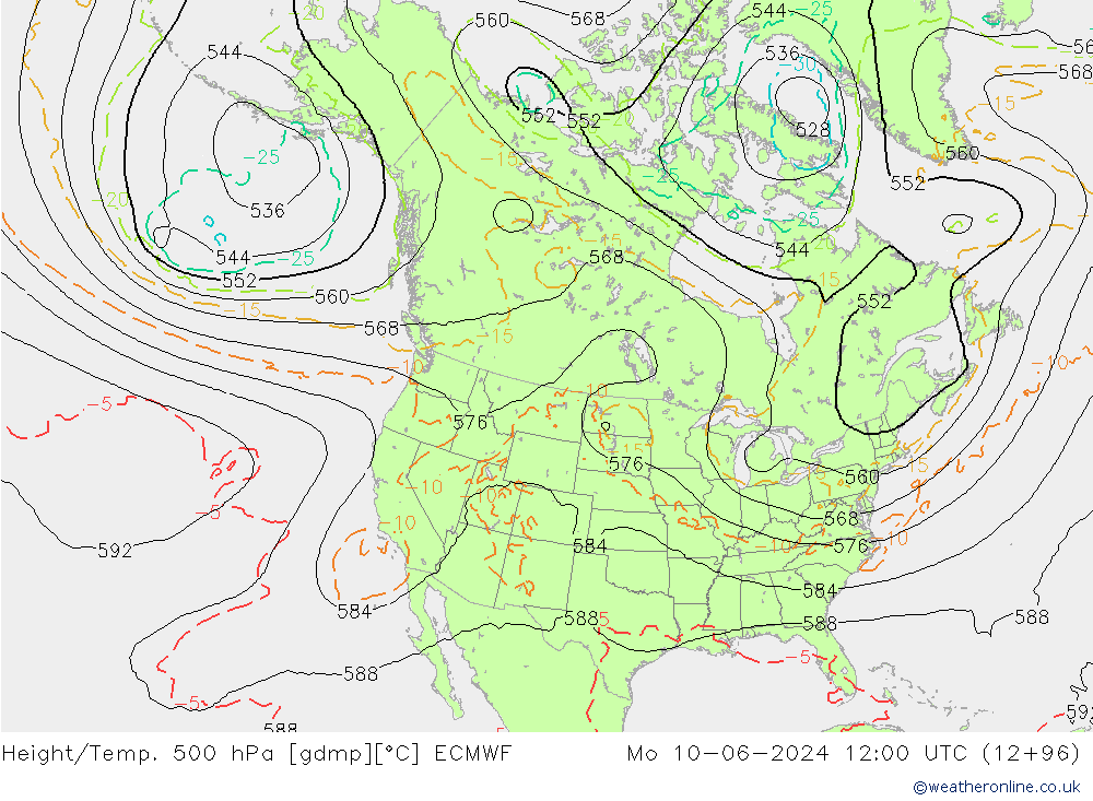 Z500/Yağmur (+YB)/Z850 ECMWF Pzt 10.06.2024 12 UTC