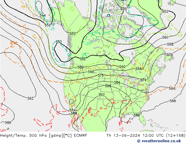 Z500/Rain (+SLP)/Z850 ECMWF czw. 13.06.2024 12 UTC