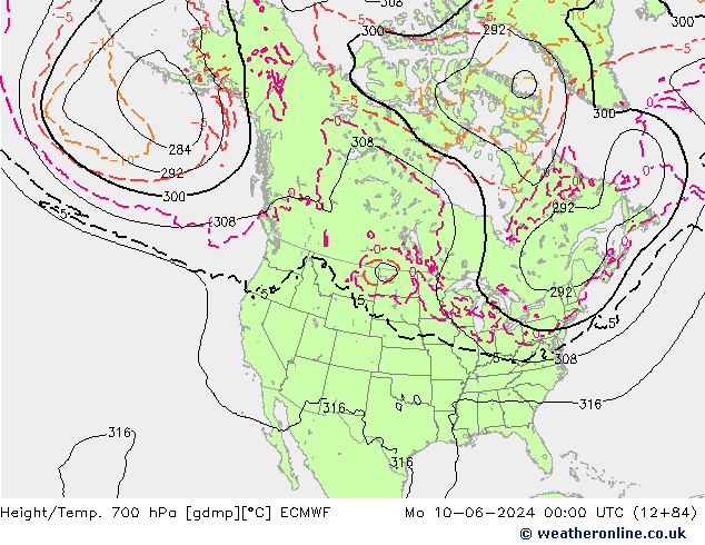 Height/Temp. 700 hPa ECMWF Po 10.06.2024 00 UTC