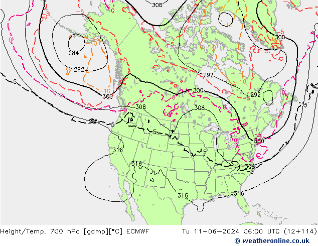 Yükseklik/Sıc. 700 hPa ECMWF Sa 11.06.2024 06 UTC