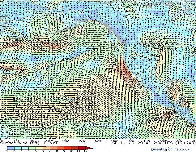 Bodenwind (bft) ECMWF So 16.06.2024 12 UTC