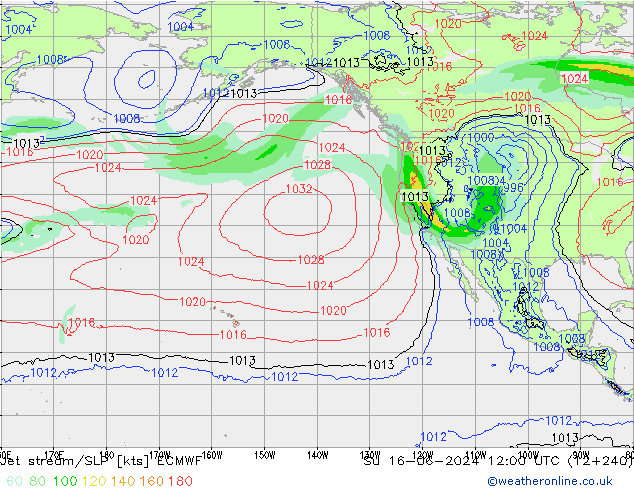 Jet Akımları/SLP ECMWF Paz 16.06.2024 12 UTC