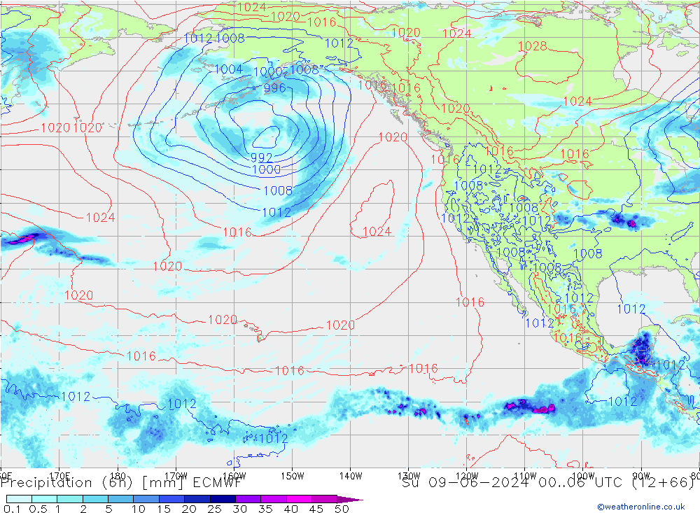 Z500/Rain (+SLP)/Z850 ECMWF Su 09.06.2024 06 UTC