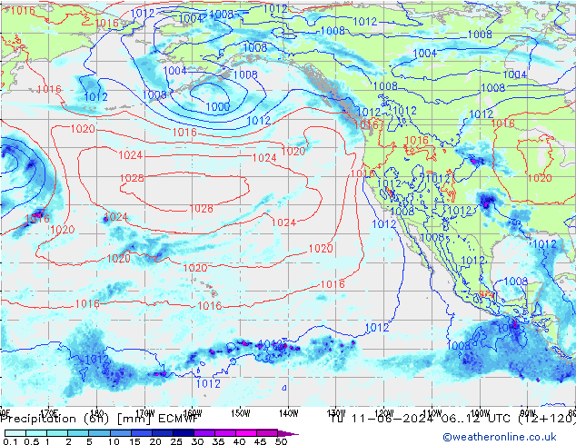 Precipitation (6h) ECMWF Tu 11.06.2024 12 UTC