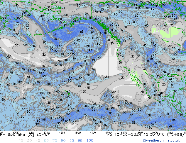 Humidité rel. 850 hPa ECMWF lun 10.06.2024 12 UTC
