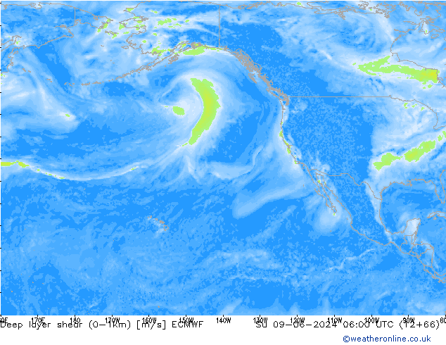 Deep layer shear (0-1km) ECMWF  09.06.2024 06 UTC