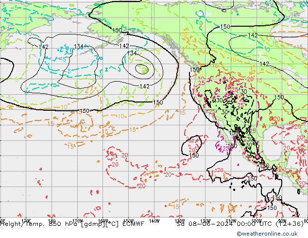 Geop./Temp. 850 hPa ECMWF sáb 08.06.2024 00 UTC