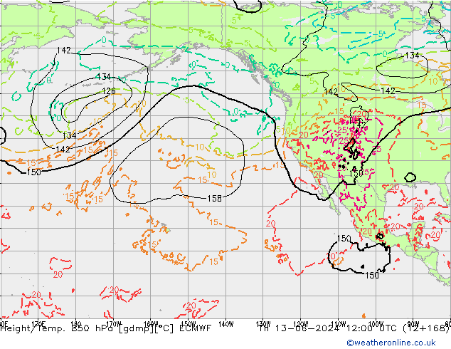 Z500/Rain (+SLP)/Z850 ECMWF Qui 13.06.2024 12 UTC