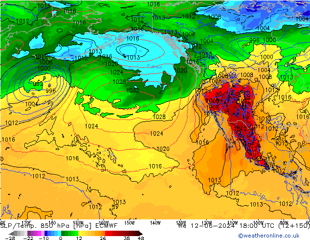 SLP/Temp. 850 hPa ECMWF mié 12.06.2024 18 UTC