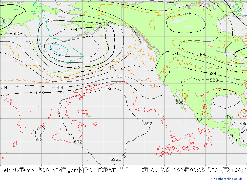 Z500/Rain (+SLP)/Z850 ECMWF Su 09.06.2024 06 UTC