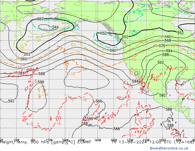 Z500/Rain (+SLP)/Z850 ECMWF Qui 13.06.2024 12 UTC