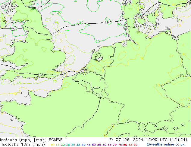 Isotachen (mph) ECMWF Fr 07.06.2024 12 UTC