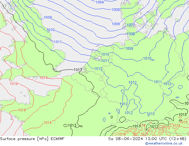 Surface pressure ECMWF Sa 08.06.2024 12 UTC