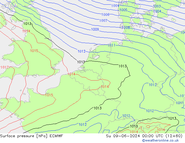 Surface pressure ECMWF Su 09.06.2024 00 UTC