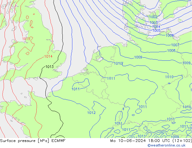 pressão do solo ECMWF Seg 10.06.2024 18 UTC