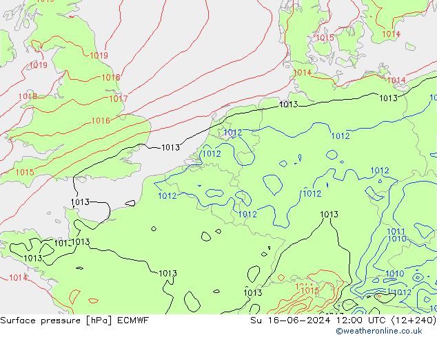 Pressione al suolo ECMWF dom 16.06.2024 12 UTC