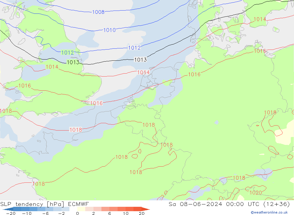 SLP tendency ECMWF Sáb 08.06.2024 00 UTC