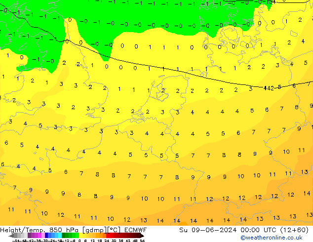 Z500/Rain (+SLP)/Z850 ECMWF So 09.06.2024 00 UTC