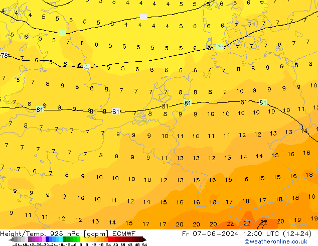 Height/Temp. 925 hPa ECMWF  07.06.2024 12 UTC