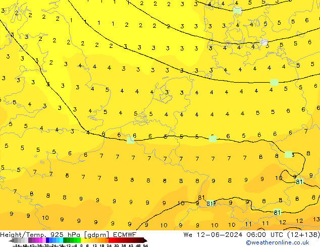 Height/Temp. 925 гПа ECMWF ср 12.06.2024 06 UTC