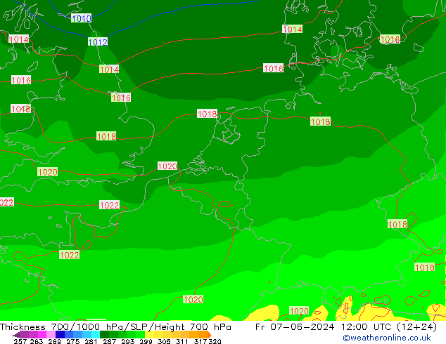 Thck 700-1000 hPa ECMWF Fr 07.06.2024 12 UTC