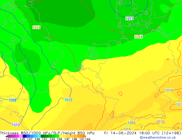 Thck 850-1000 hPa ECMWF ven 14.06.2024 18 UTC