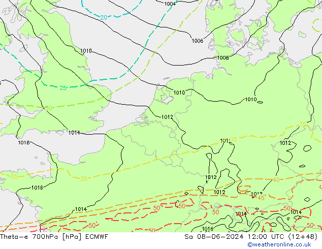 Theta-e 700hPa ECMWF Sa 08.06.2024 12 UTC