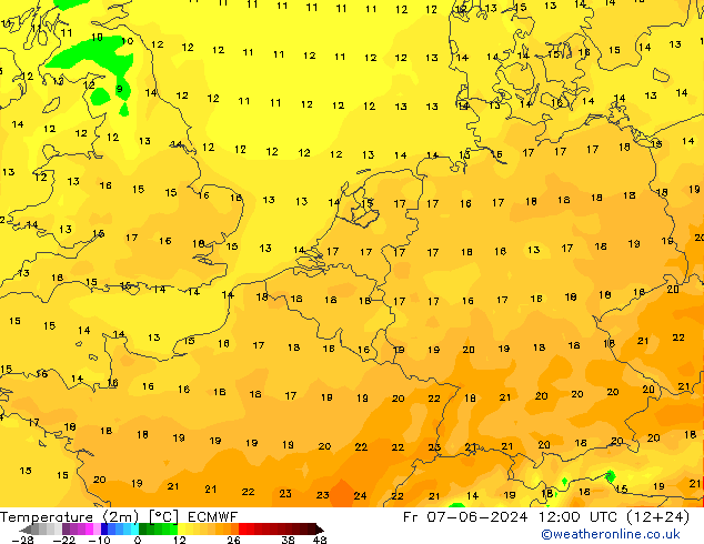 Temperaturkarte (2m) ECMWF Fr 07.06.2024 12 UTC