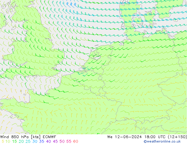 Vento 850 hPa ECMWF Qua 12.06.2024 18 UTC