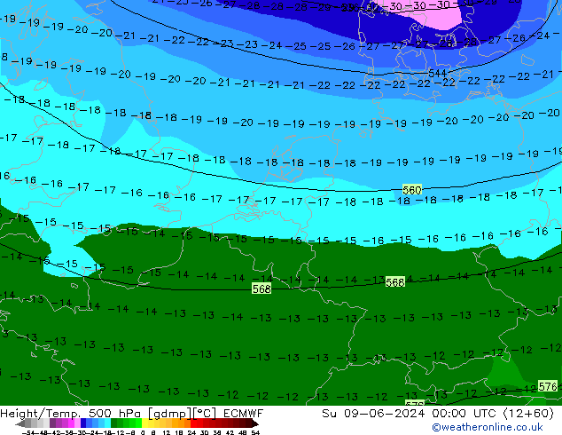 Z500/Rain (+SLP)/Z850 ECMWF So 09.06.2024 00 UTC