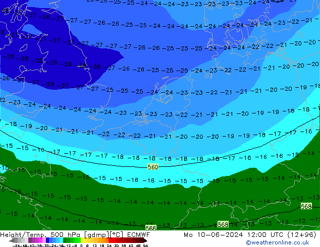 Height/Temp. 500 hPa ECMWF  10.06.2024 12 UTC