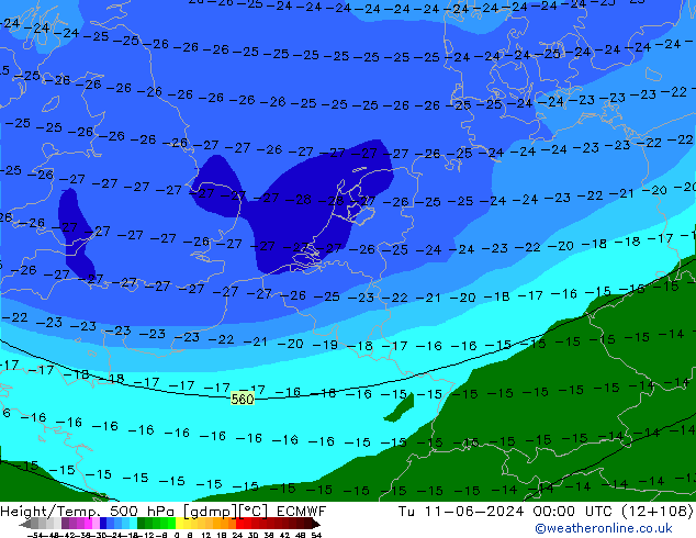 Z500/Rain (+SLP)/Z850 ECMWF Ter 11.06.2024 00 UTC