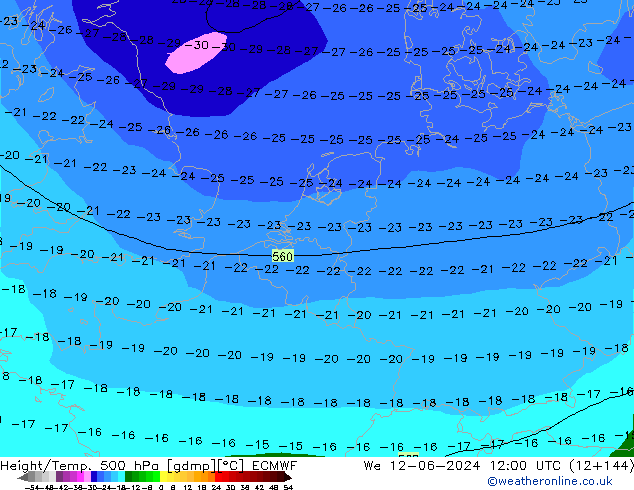 Height/Temp. 500 hPa ECMWF We 12.06.2024 12 UTC