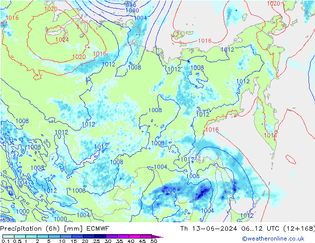 Z500/Rain (+SLP)/Z850 ECMWF чт 13.06.2024 12 UTC