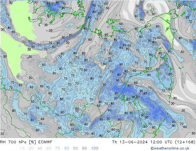 RV 700 hPa ECMWF do 13.06.2024 12 UTC