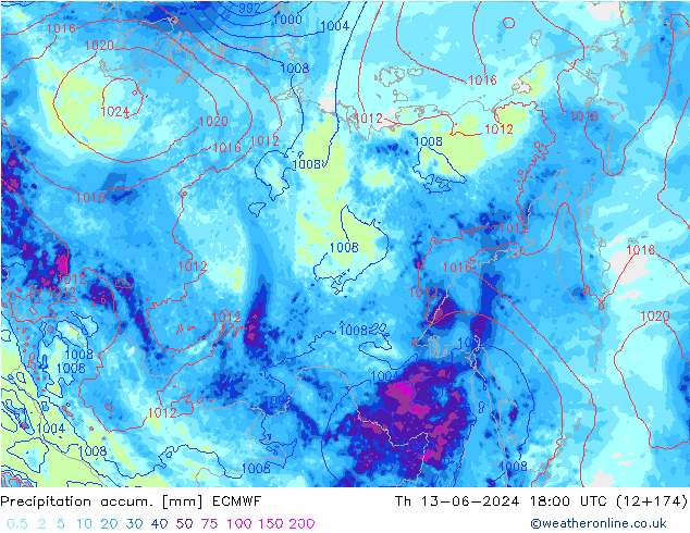 Totale neerslag ECMWF do 13.06.2024 18 UTC