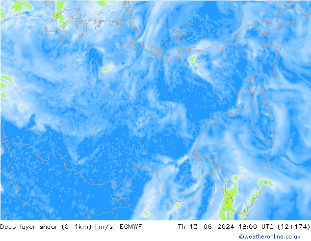 Deep layer shear (0-1km) ECMWF  13.06.2024 18 UTC