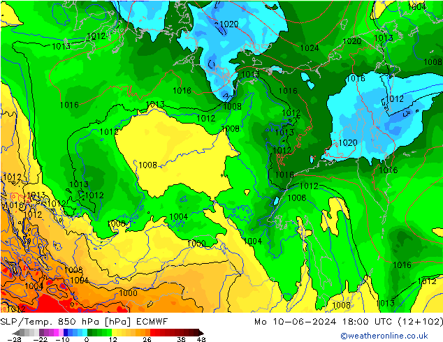 SLP/Temp. 850 hPa ECMWF lun 10.06.2024 18 UTC