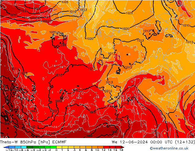 Theta-W 850hPa ECMWF mer 12.06.2024 00 UTC