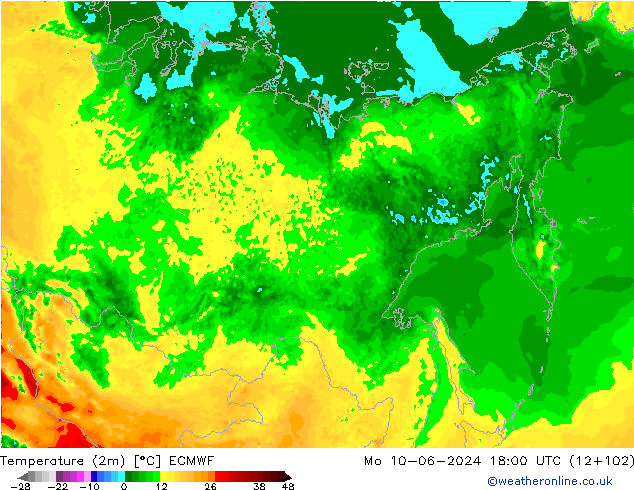 Temperatura (2m) ECMWF Seg 10.06.2024 18 UTC