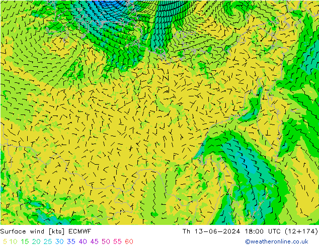 Surface wind ECMWF Th 13.06.2024 18 UTC