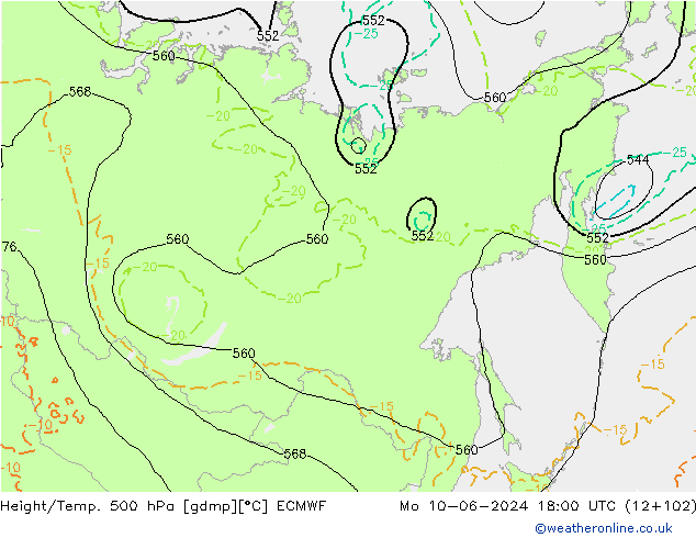 Z500/Rain (+SLP)/Z850 ECMWF Mo 10.06.2024 18 UTC