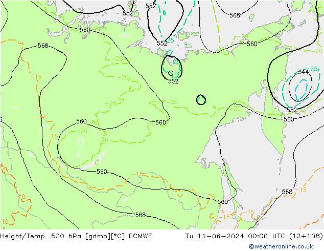 Height/Temp. 500 hPa ECMWF Út 11.06.2024 00 UTC