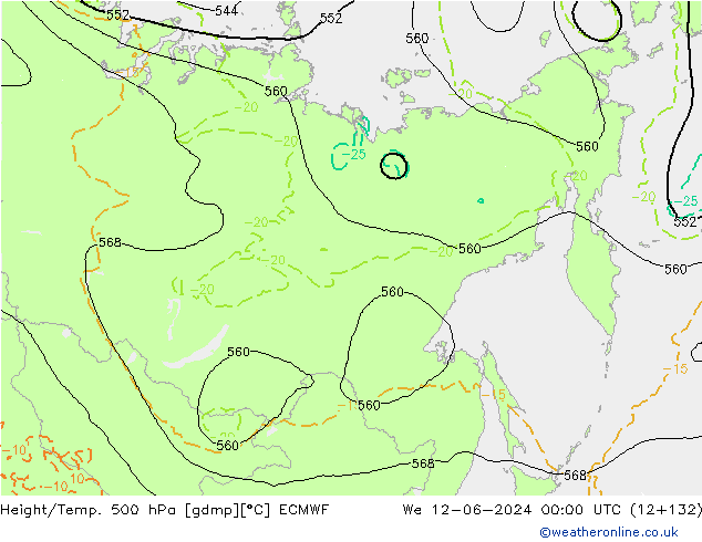 Z500/Yağmur (+YB)/Z850 ECMWF Çar 12.06.2024 00 UTC