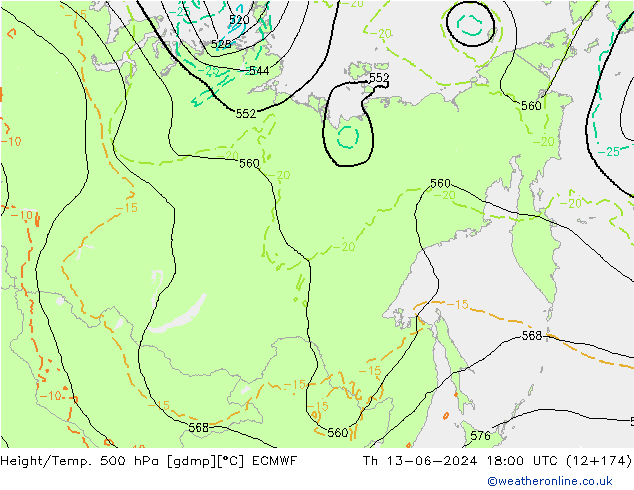 Z500/Rain (+SLP)/Z850 ECMWF Th 13.06.2024 18 UTC